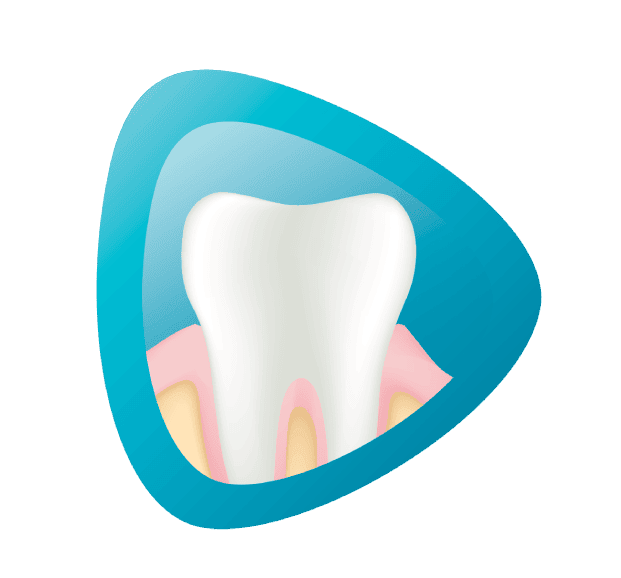 Grafické znázornenie zdravého bieleho zuba na modrom pozadí.